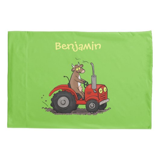 Leuke gelukkige koe die een rode tractor bestuurt kussensloop (Achterkant)
