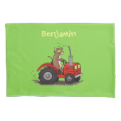 Leuke gelukkige koe die een rode tractor bestuurt kussensloop (Voorkant)
