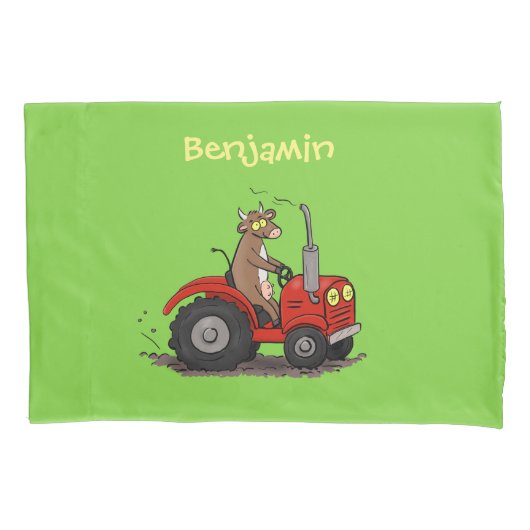 Leuke gelukkige koe die een rode tractor bestuurt  kussensloop (Voorkant)