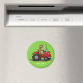 Leuke gelukkige koe die een rode tractor bestuurt  magneet (Insitu (Vaatwasser))