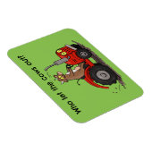 Leuke gelukkige koe die een rode tractor bestuurt  magneet (Rechterzijde)