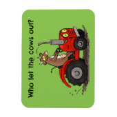 Leuke gelukkige koe die een rode tractor bestuurt  magneet (Verticaal)