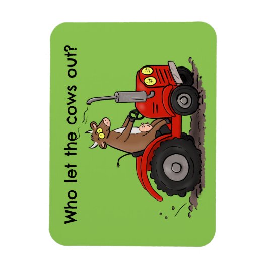 Leuke gelukkige koe die een rode tractor bestuurt  magneet (Verticaal)