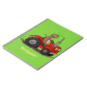 Leuke gelukkige koe die een rode tractor bestuurt notitieboek (Linkerzijde)