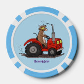 Leuke gelukkige koe die een rode tractor bestuurt  poker chips (Achterkant)