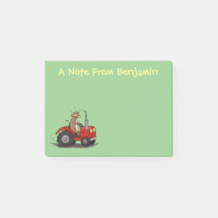 Leuke gelukkige koe die een rode tractor bestuurt  post-it® notes