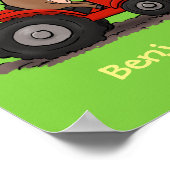 Leuke gelukkige koe die een rode tractor bestuurt  poster (Hoek)