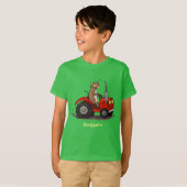 Leuke gelukkige koe die een rode tractor bestuurt  t-shirt (Voorkant volledig)