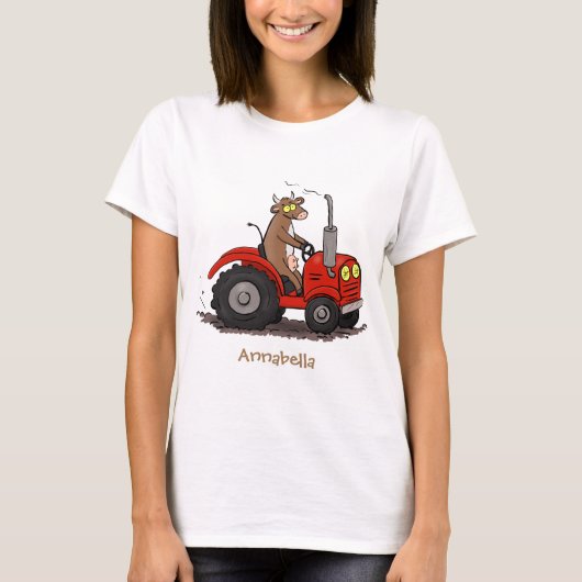 Leuke gelukkige koe die een rode tractor bestuurt  t-shirt (Voorkant)