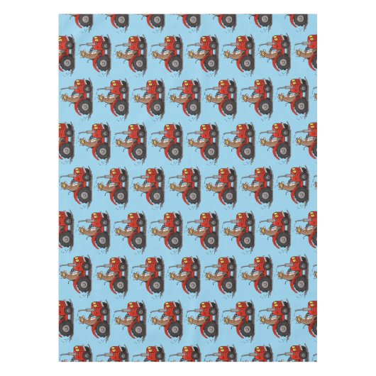 Leuke gelukkige koe die een rode tractor bestuurt  tafelkleed (Voorkant)