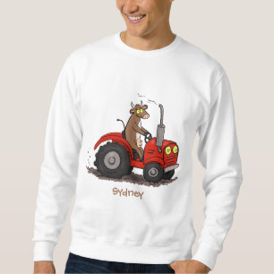 Leuke gelukkige koe die een rode tractor bestuurt trui