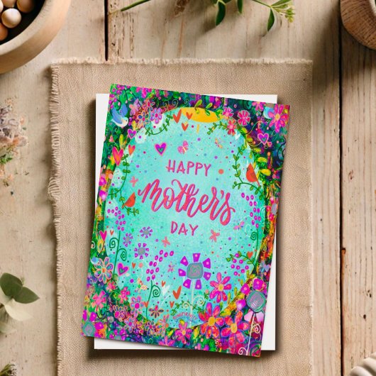 Leuke gelukkige moederdag grillige bloemvogels kaart