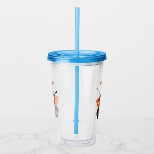 Leuke gelukkige oranje kruiwagen cartoon illustrat acryl drinkbeker (Rechts)