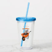 Leuke gelukkige oranje kruiwagen cartoon illustrat acryl drinkbeker (Achterkant)