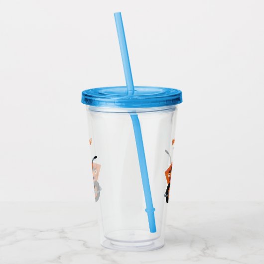 Leuke gelukkige oranje kruiwagen cartoon illustrat acryl drinkbeker (Links)