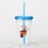 Leuke gelukkige oranje kruiwagen cartoon illustrat acryl drinkbeker (Voorkant)