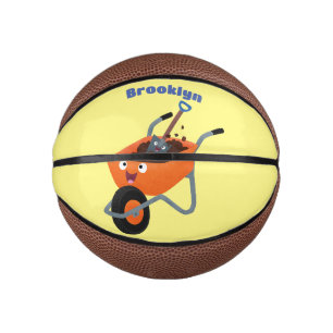 Leuke gelukkige oranje kruiwagen cartoon illustrat basketbal