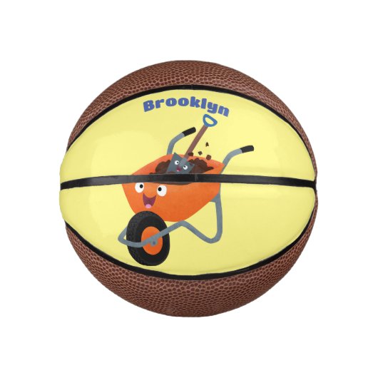 Leuke gelukkige oranje kruiwagen cartoon illustrat basketbal (Voorkant)