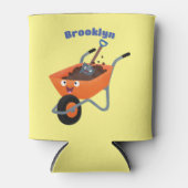 Leuke gelukkige oranje kruiwagen cartoon illustrat blikjeskoeler (Voorkant)