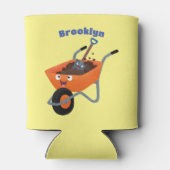 Leuke gelukkige oranje kruiwagen cartoon illustrat blikjeskoeler (Achterkant)