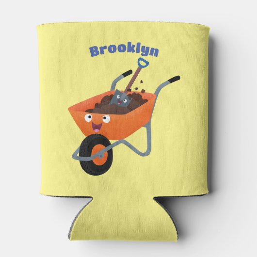 Leuke gelukkige oranje kruiwagen cartoon illustrat blikjeskoeler (Achterkant)