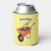 Leuke gelukkige oranje kruiwagen cartoon illustrat blikjeskoeler (Blikje Achterkant)