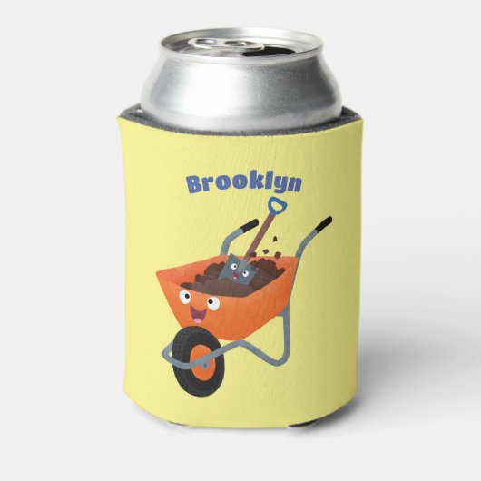 Leuke gelukkige oranje kruiwagen cartoon illustrat blikjeskoeler (Blikje Achterkant)