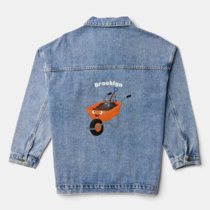 Leuke gelukkige oranje kruiwagen cartoon illustrat denim jacket