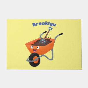 Leuke gelukkige oranje kruiwagen cartoon illustrat deurmat