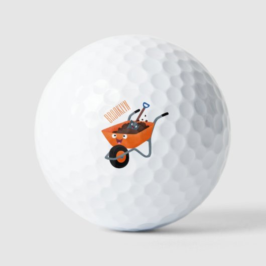 Leuke gelukkige oranje kruiwagen cartoon illustrat golfballen (Voorkant)