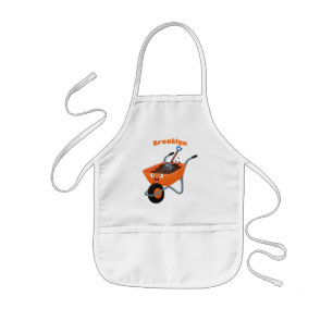 Leuke gelukkige oranje kruiwagen cartoon illustrat kinder schort