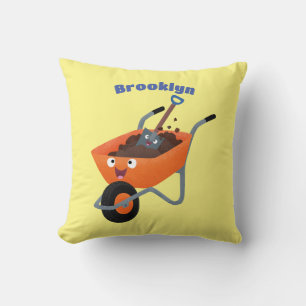 Leuke gelukkige oranje kruiwagen cartoon illustrat kussen