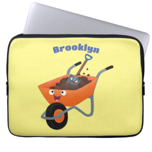 Leuke gelukkige oranje kruiwagen cartoon illustrat laptop sleeve