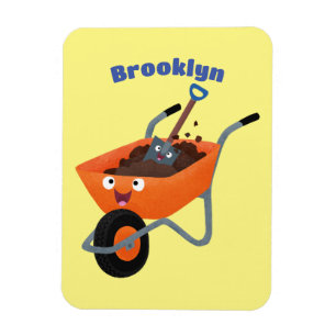 Leuke gelukkige oranje kruiwagen cartoon illustrat magneet