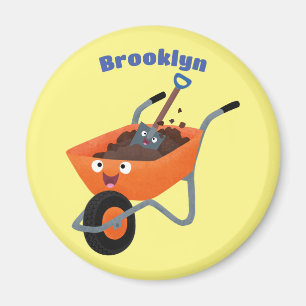Leuke gelukkige oranje kruiwagen cartoon illustrat magneet