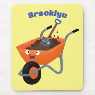 Leuke gelukkige oranje kruiwagen cartoon illustrat muismat