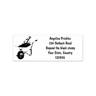 Leuke gelukkige oranje kruiwagen cartoon illustrat rubberstempel