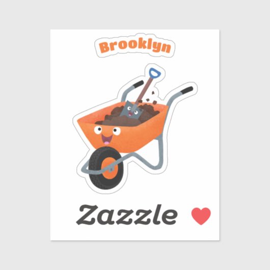 Leuke gelukkige oranje kruiwagen cartoon illustrat sticker (Vel)