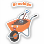 Leuke gelukkige oranje kruiwagen cartoon illustrat sticker (Voorkant)