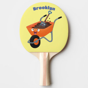 Leuke gelukkige oranje kruiwagen cartoon illustrat tafeltennisbatje