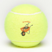 Leuke gelukkige oranje kruiwagen cartoon illustrat tennisballen (Achterkant)