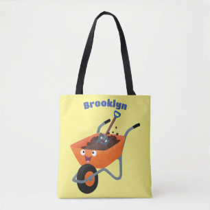 Leuke gelukkige oranje kruiwagen cartoon illustrat tote bag