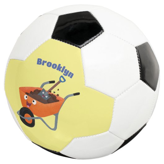 Leuke gelukkige oranje kruiwagen cartoon illustrat voetbal (Drie kwart)