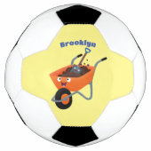 Leuke gelukkige oranje kruiwagen cartoon illustrat voetbal (Voorkant)