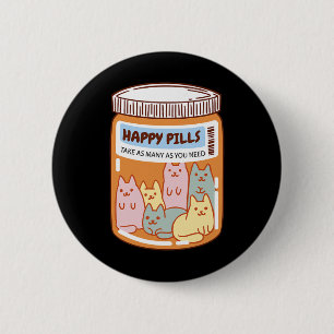 Leuke Gelukkige Pillen Kat Leuke Geestelijke Gezon Ronde Button 5,7 Cm
