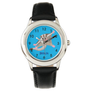 Leuke gelukkige suikerzweefvliegtuig cartoon illus horloge
