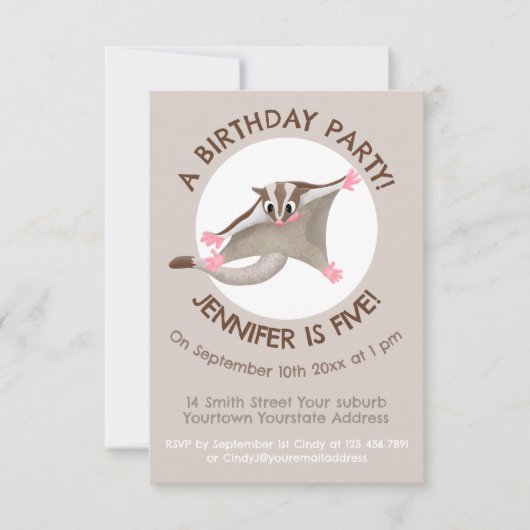 Leuke gelukkige suikerzweefvliegtuig cartoon illus kaart (Voorkant)