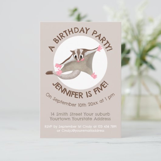 Leuke gelukkige suikerzweefvliegtuig cartoon illus kaart (Staand voorkant)