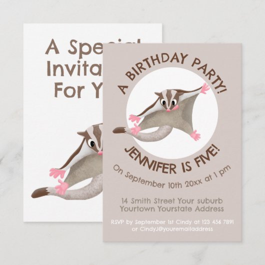 Leuke gelukkige suikerzweefvliegtuig cartoon illus kaart (Voorkant / Achterkant)