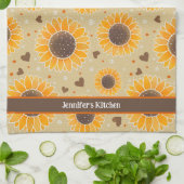 Leuke Gelukkige Zonnebloemenharten Aangepaste Naam Theedoek (Gevouwen)